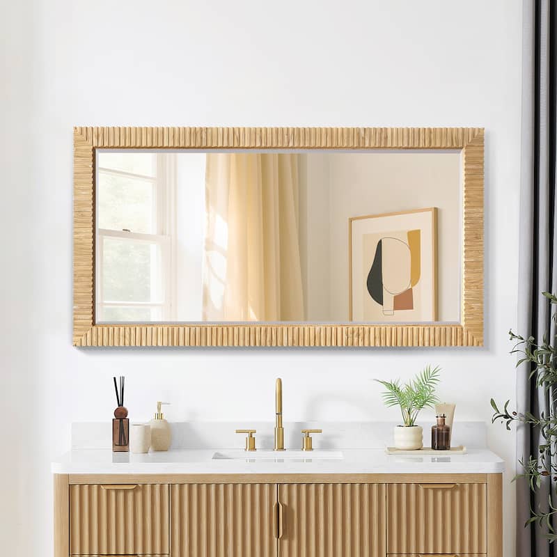 Osaka Rectangular Wood Framed Wall Bathroom Art Mirror - Washed Ash Grey - 59.4"W x 31.9"H