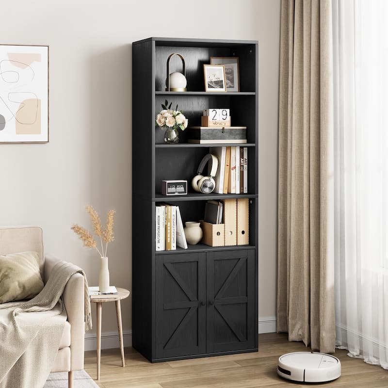 71.4" Tall Bookshelf, 4-Tier Bookcase, Book Shelf, Open Storage Shelf with Doors