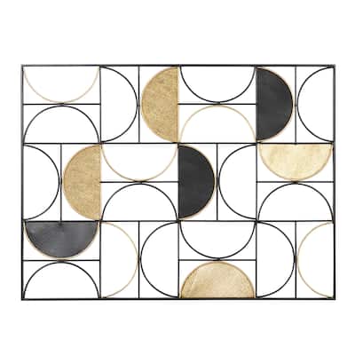 Black Metal Half Moon Geometric Home Wall Decor with Gold Detailing