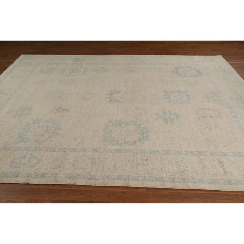 Oushak Turkish Area Rug Vegetable Dye Hand-Knotted Beige Wool Carpet - 7'9"x 10'2"