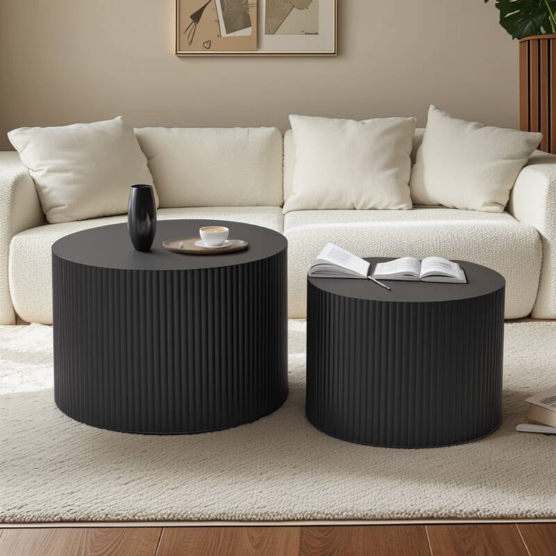 Wave Stripe Nesting Coffee Table Set for Living Room, Bedroom(Set of 2 Pieces)