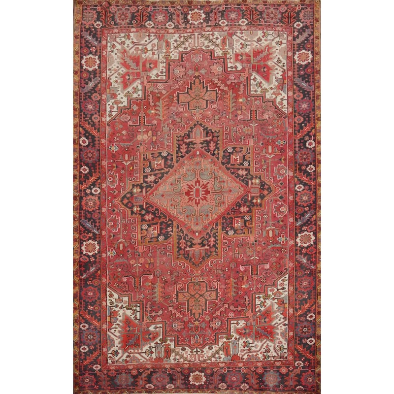 Hand Knotted Oriental 100% Wool Carpet Traditional Medallion Red Heriz Area Rug - 11' 9'' X 8' 7''