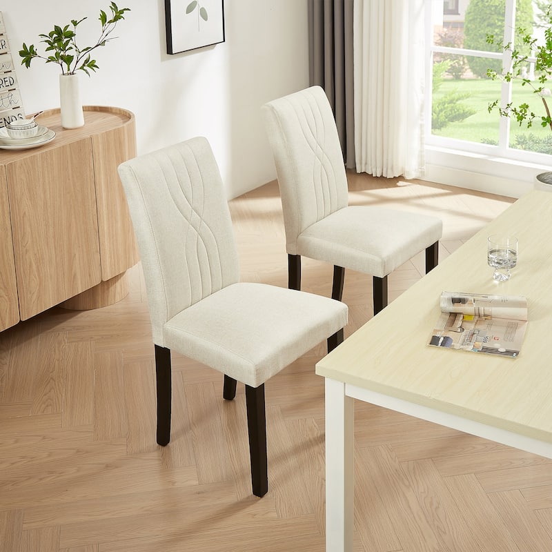 Javlergo Set of 2 High Back Dining Chairs PU Leather or Linen Upholstery Density Foam for Dining Room Kitchen Living Room