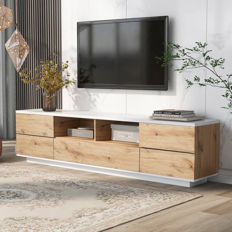 Natural+White 70.8" TV Stand with Storage & Rebound Door for 80" TVs