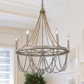Farmhouse 6-Light Empire Wagon Wheel Chandelier for Dining Living Room - D25.5'' x H97.5''