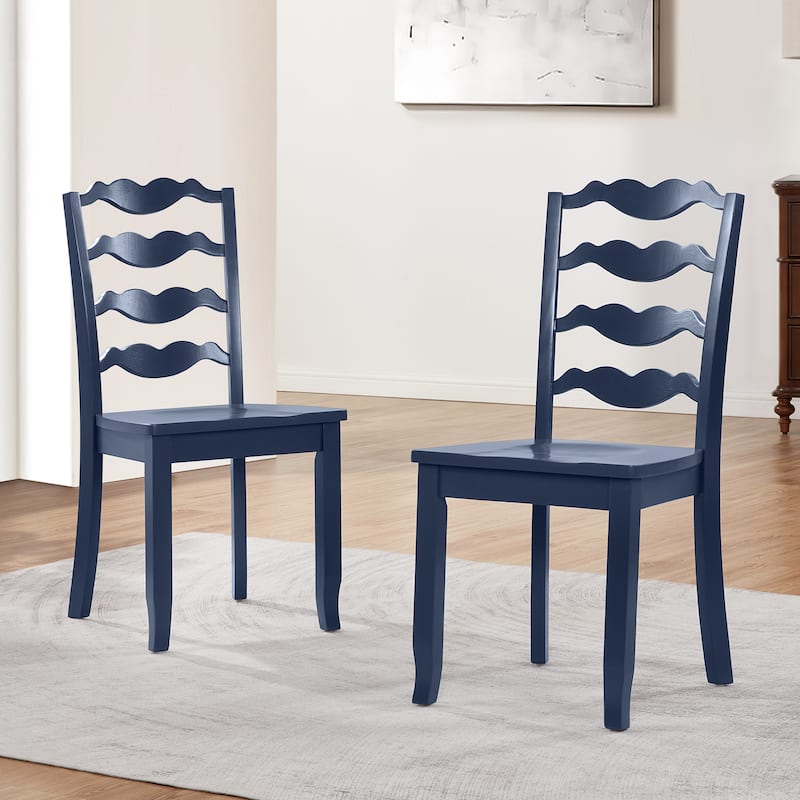 Distressed 17"W Wooden Ladder Back Dining Chairs - Set of 2 - Blue