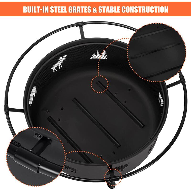 42 inches Outdoor Fire Pit with Spark Screen and Log Poker