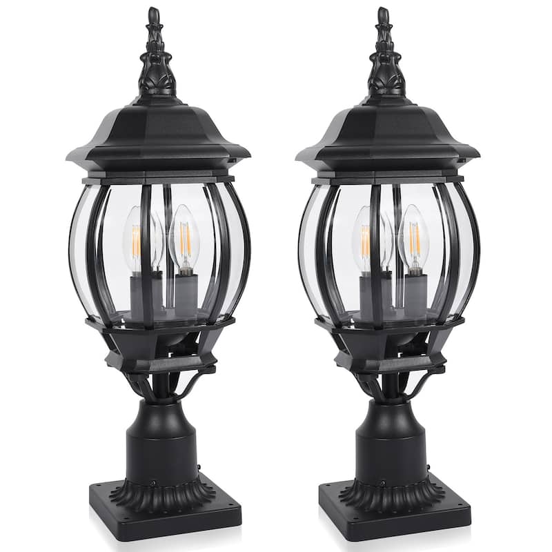 Antique Outdoor Post Light Fixture with Clear Seeded Glass (2 Pack) - 3 Light - Black