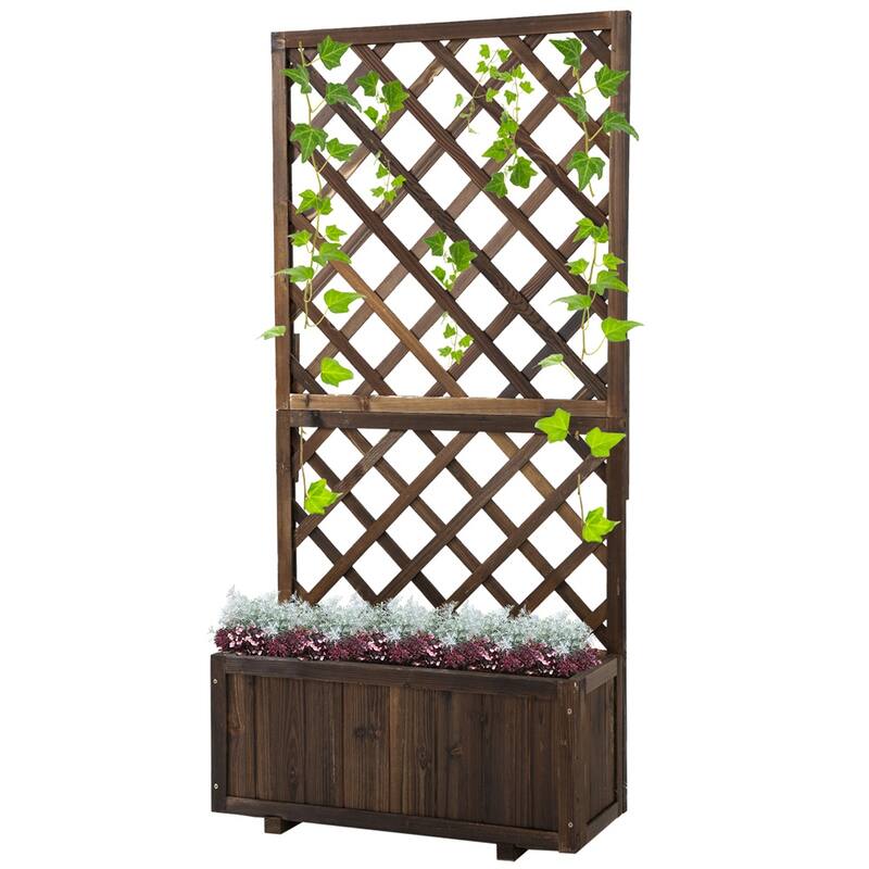 Outdoor Solid Fir Wood Flower Shelf Garden Planter Bed with Back Net Board for Herb or Plants - 28.5"L x 12.5"W x 58.75"H