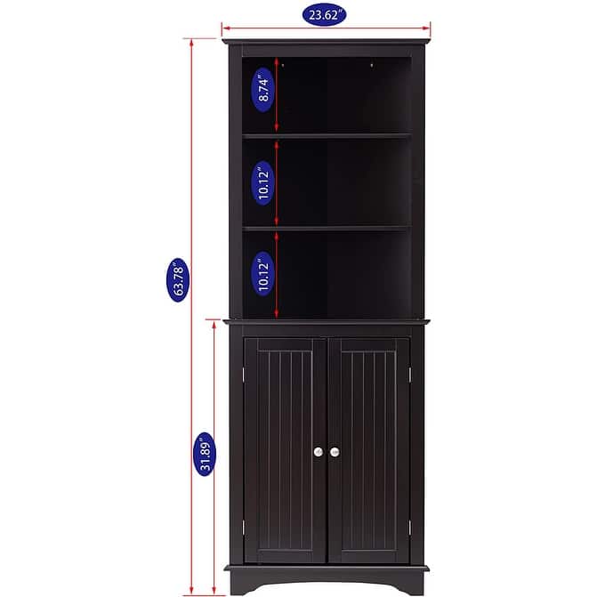 Spirich -Bathroom Storage,Tall Corner Cabinet with 2 Doors and 3 Tier Shelves,White