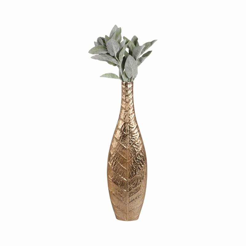 Metal Sleek Leaf Vase - Gold