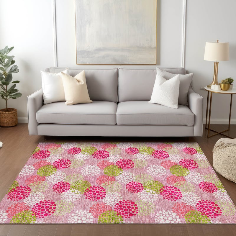 Machine Washable Indoor/ Outdoor Chantille Modern Bubbles Rug