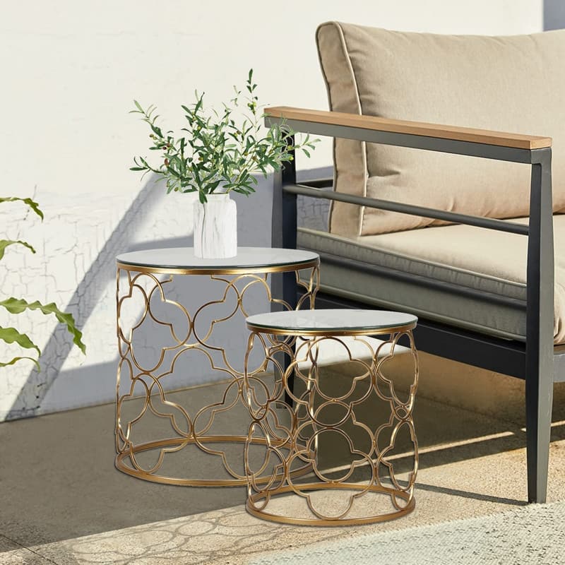 Garden Patio Postmodernism Golden Accent Metal Side Table (Set of 2)