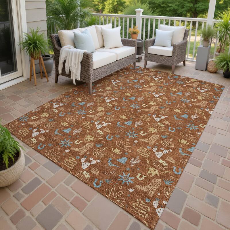 Machine Washable Indoor/ Outdoor Cowboy Ranch Chantille Rug - Paprika - 8' x 10'