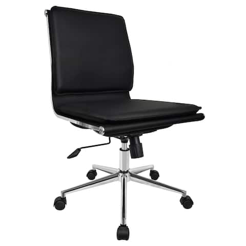 Designer Office Chair With Cushion Back Seat Armless No Arms Wheels Black Chrome Swivel Boss Tilt Home Conference Room