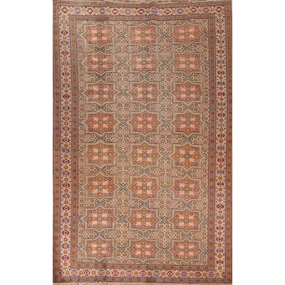 Geometric Anatolian Turkish Vintage Rug Handmade Beige Wool Carpet - 6'7" X 9'10"