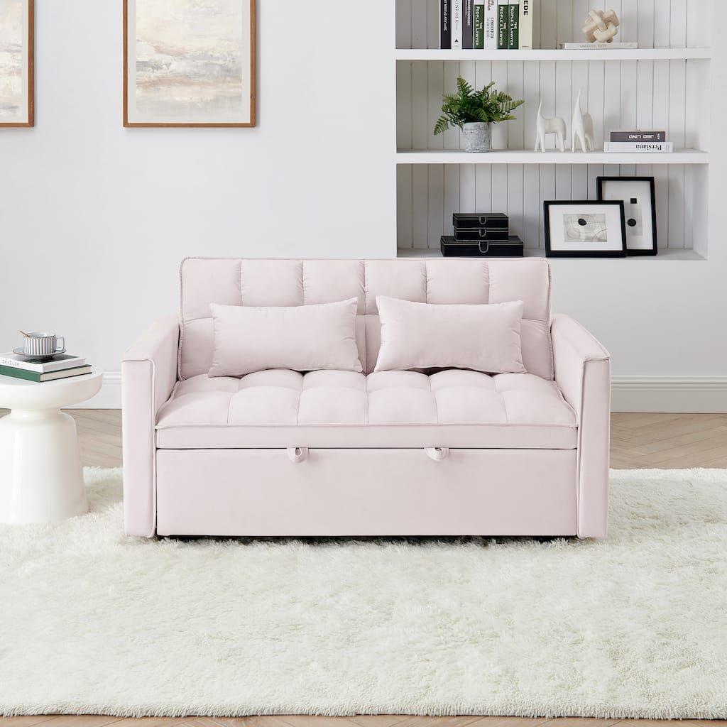 54.33 inch Pink Versatile Foldable Sofa Bed with Adjustable Back, Solid Wood
