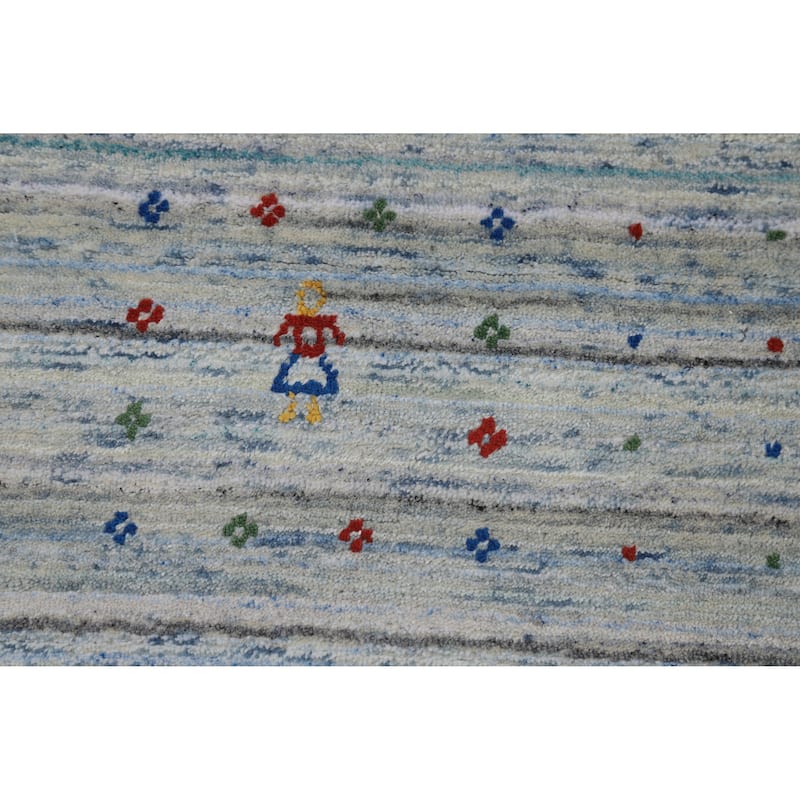 Striped Gabbeh Oriental Area Rug Hand-Knotted Wool Carpet - 7'10" x 9'8"