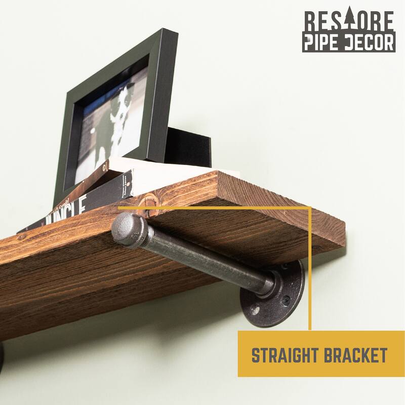 Restore Wood 24 in. Wall Shelf Straight Steel Pipe Brackets, Set of 2