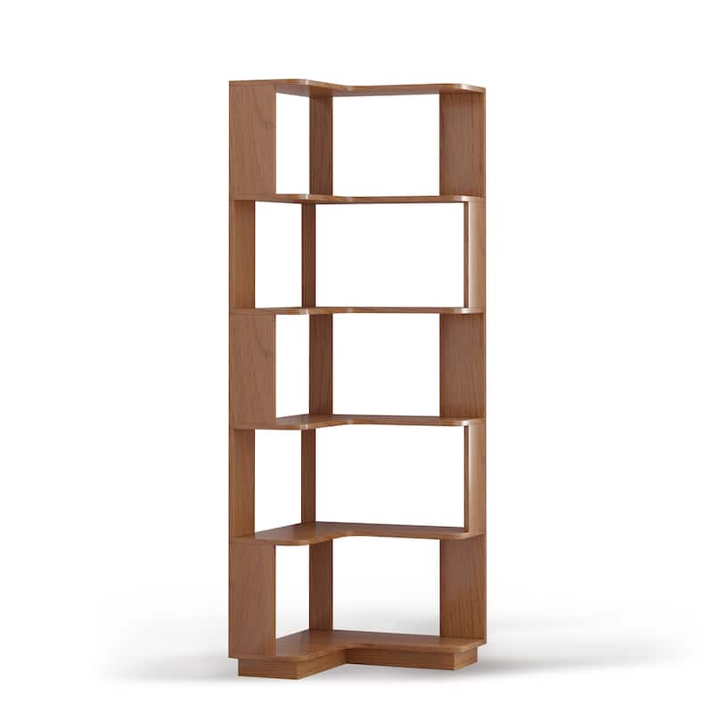 6 Tier Freestanding L-Shaped Corner Bookshelf For Living Room, Bedroom, Wooden Bookcase with anti tipping device