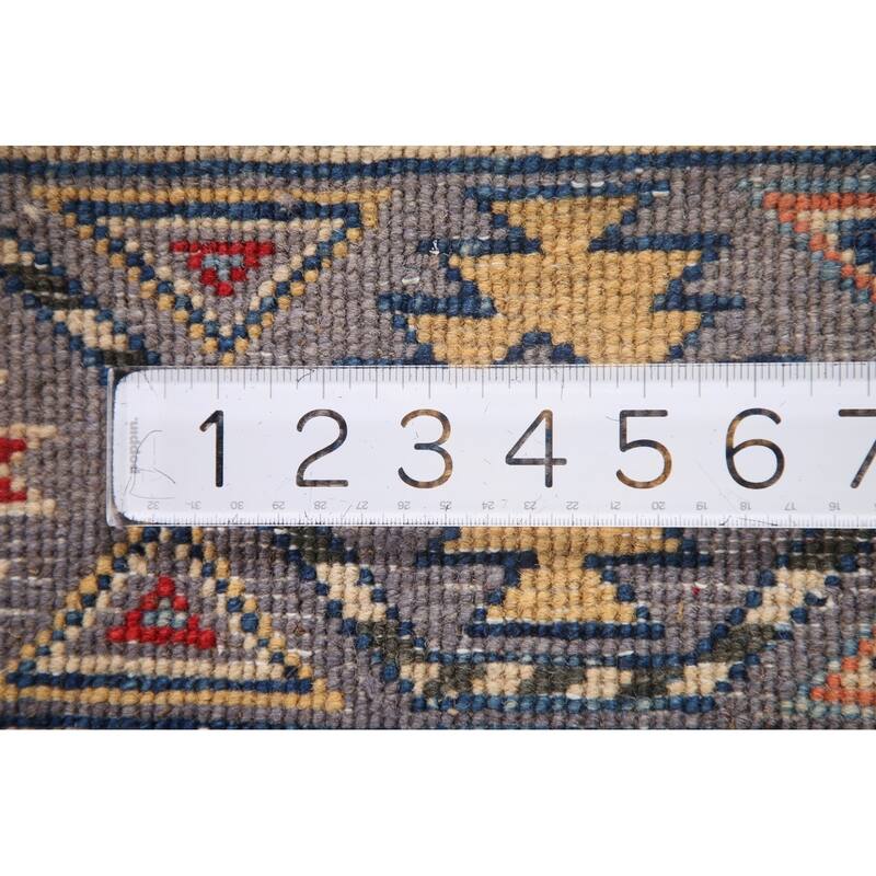 Geometric Gray Kazak Runner Rug Handmade Wool Carpet - 2'8" x 8'3"