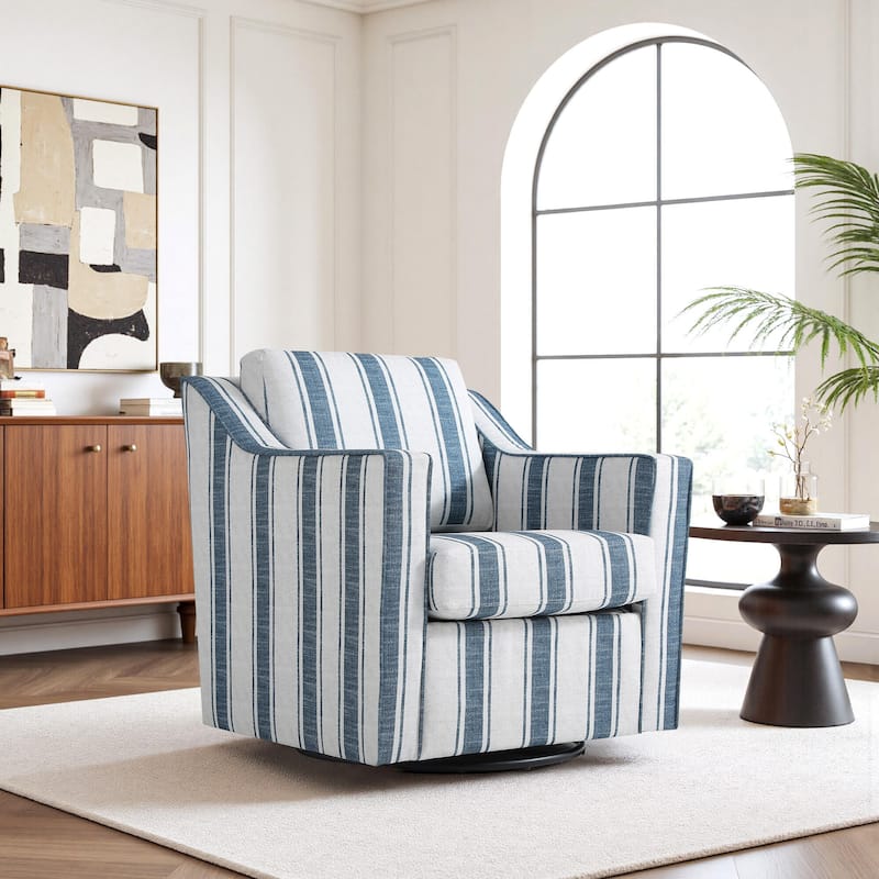Modern 30.5" W Swivel Armchair Accent chair - LINEN STRIPE NAVY