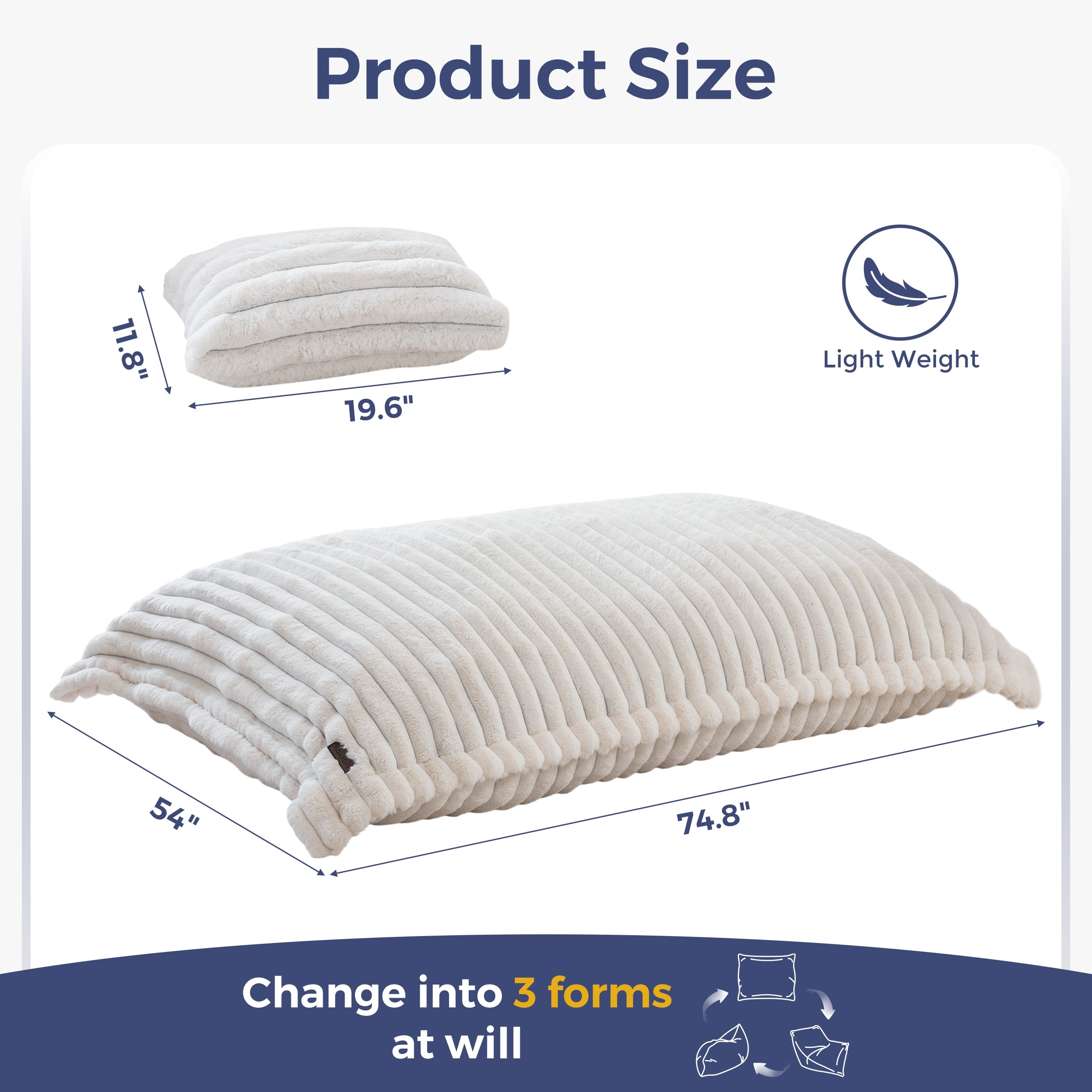 3 In 1 Bean Bag Chair Giant Bean Bag Chairs Convertible Bean Bag Floor Cushion With Machine Washable Cover, Beanbag Chairs