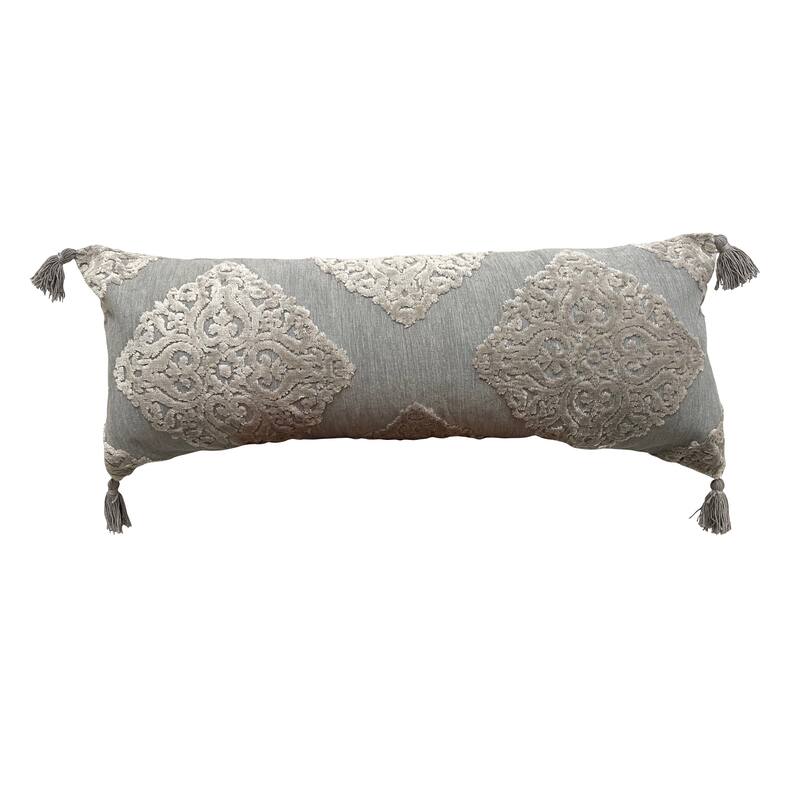 Sevita Silver Gray Traditional Textured Medallion Throw Pillow