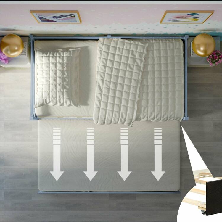 Metal Twin Size Trundle Platform Bed Frame with Wooden Slat Support and Space-Saving Design