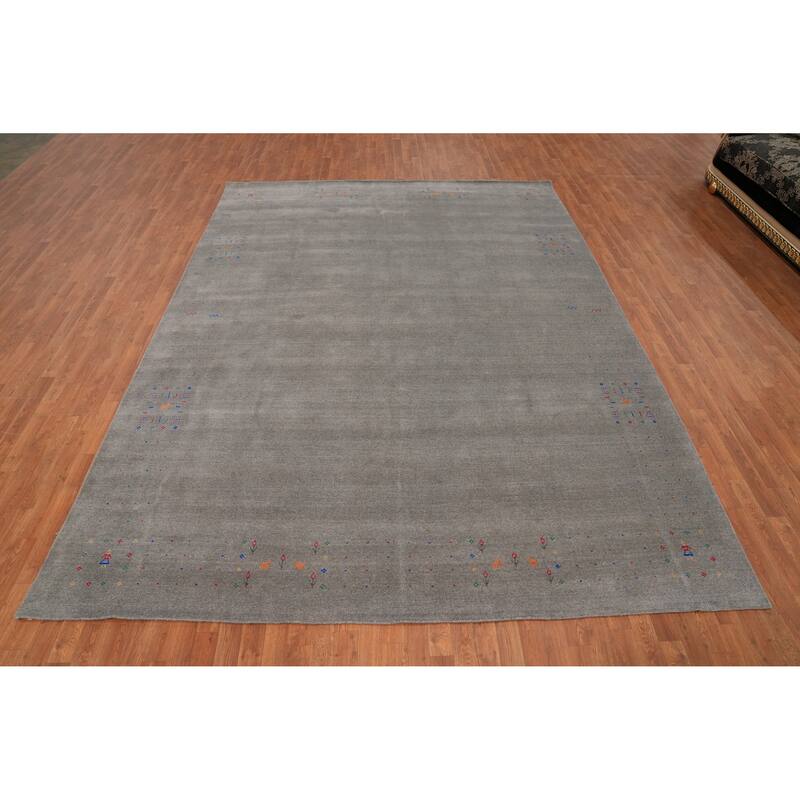 Hand Knotted Oriental 100% Wool Carpet Tribal Animal Pictorial Greys & Charcoal Gabbeh Area Rug - 12' 6'' X 9' 3''