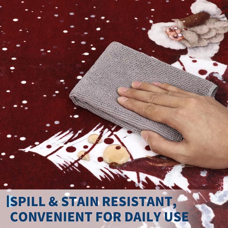 Soft Non-Slip Washable Christmas Santa Claus Aera Rugs, Xmas Holiday Decor, Red