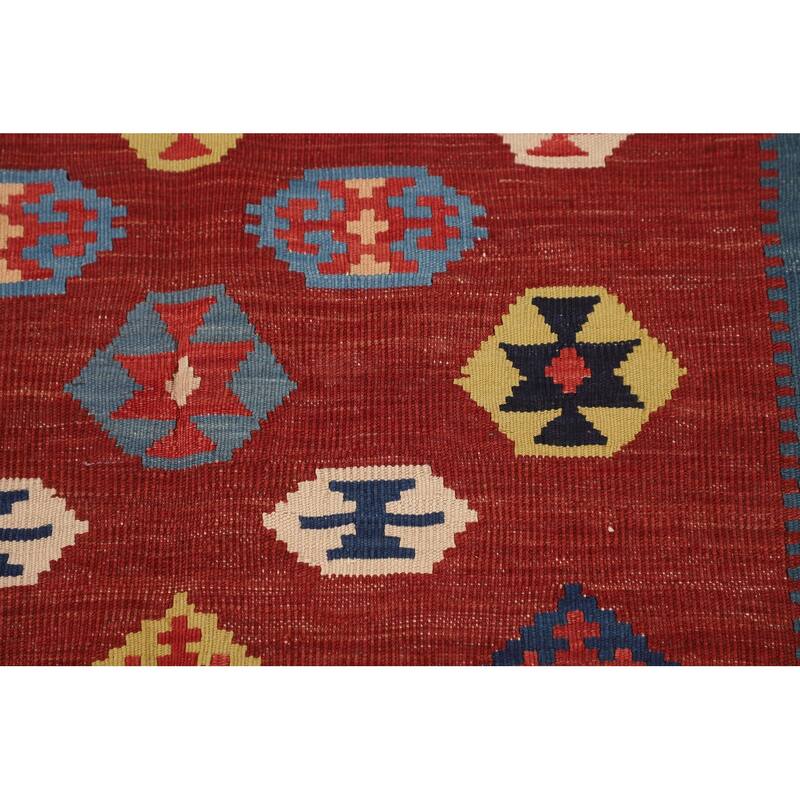 Vegetable Dye Kilim Qashqai Persian Foyer Rug Hand-Woven Wool Carpet - 3'4"x 5'11"
