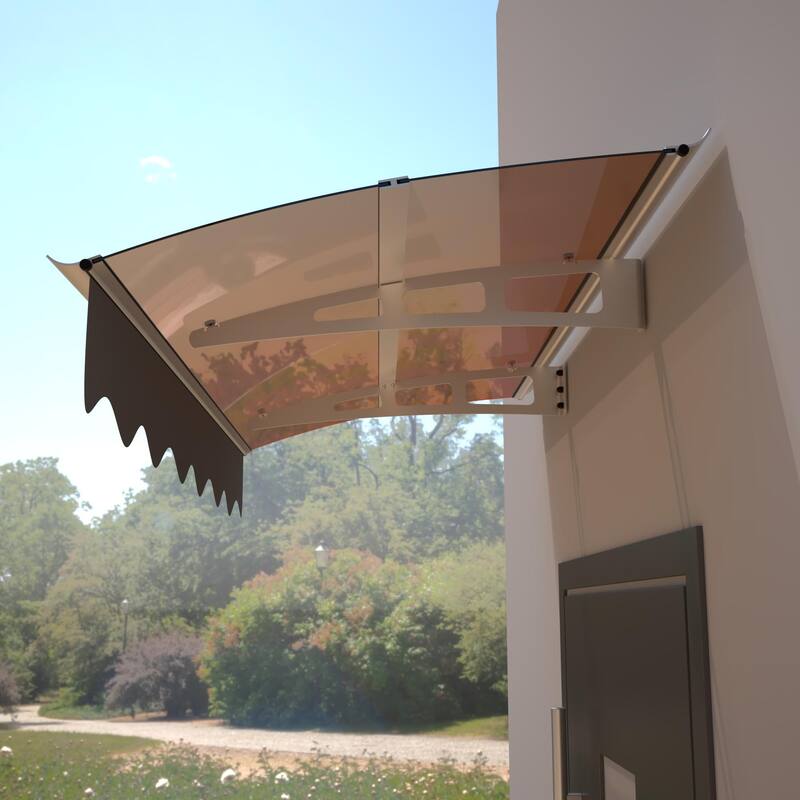 59x34 Inch Door Window Awning with Polycarbonate Roof and Aluminum Brackets