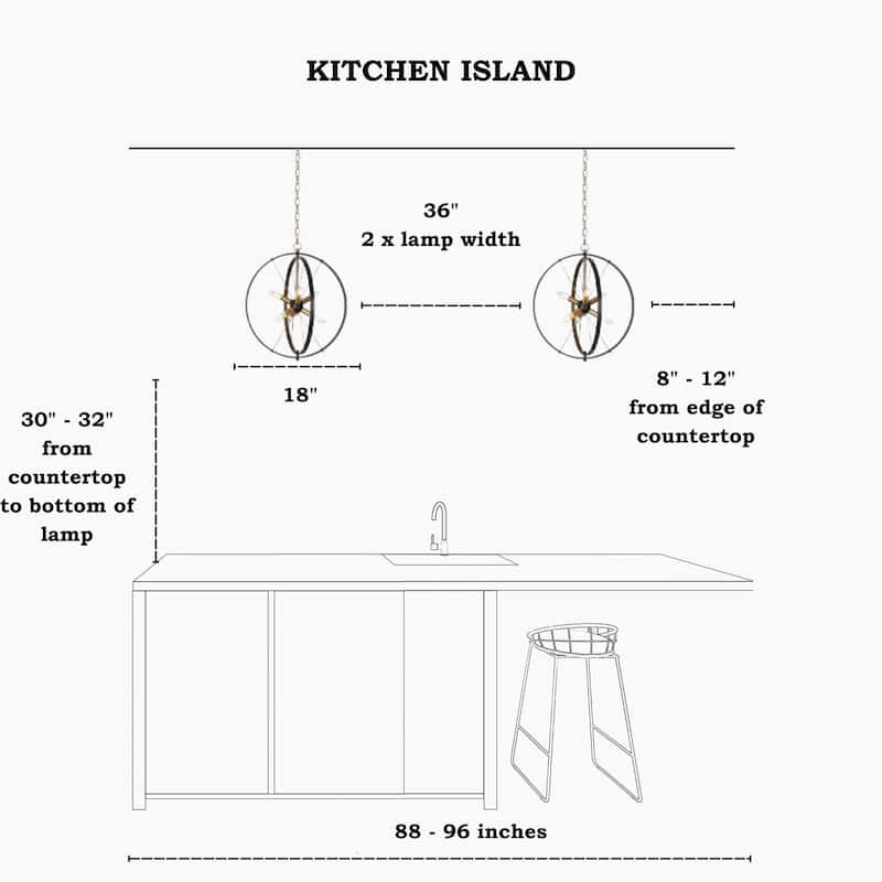 Modern 6-Light Black Gold Starburst Chandelier Orb Pendant Lights for Dining Room - 18" W x 20.5" H