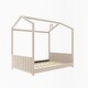 preview thumbnail 4 of 6, Beige Velvet Playhouse Full Size Wood Bed, Headboard Strips, Semi-Enclosed Design