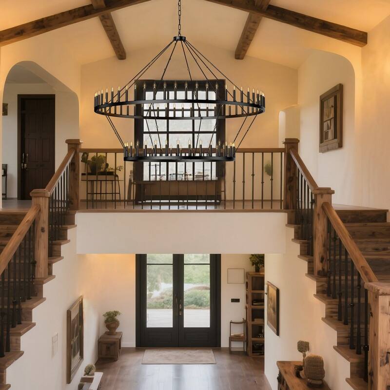 Large Wagon Wheel Chandelier,Round High Ceiling Chandeliers