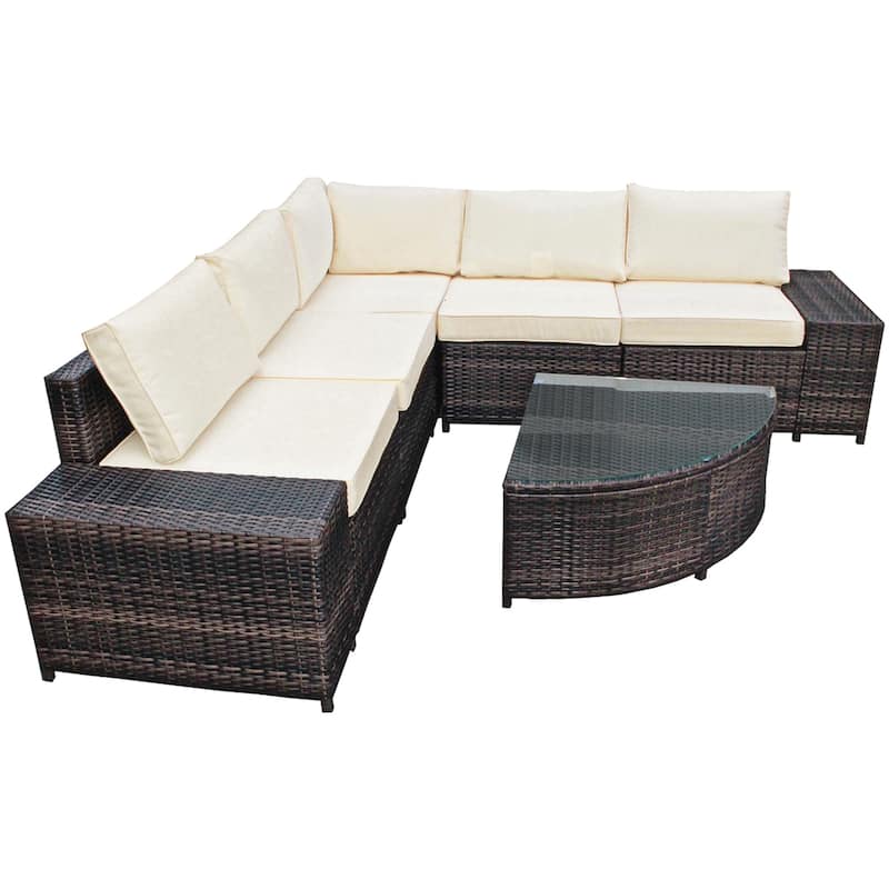 Gymax 6PCS Wicker Furniture Sectional Sofa Set w/ Cushions Off White - See details