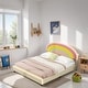 preview thumbnail 1 of 7, Full Size Platform Bed with Rainbow Shaped and Height-adjustbale Headboard, Upholstered Bed with LED Light Strips, Beige