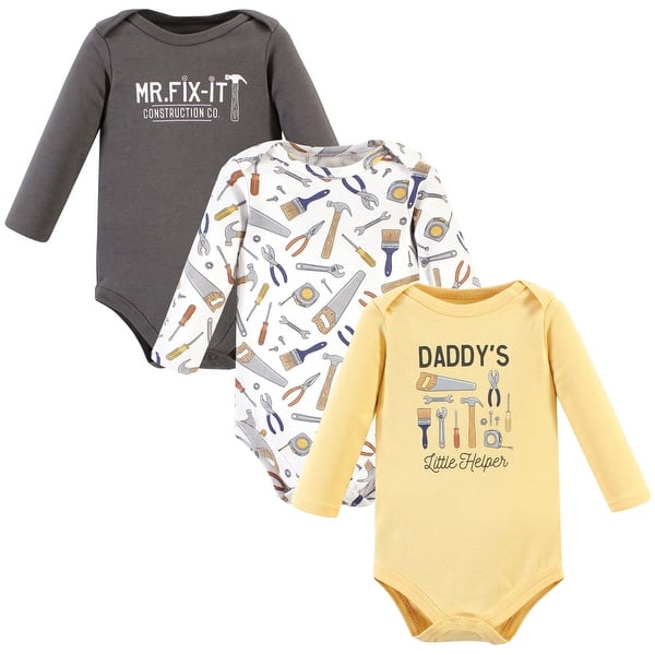 slide 1 of 1, Hudson Baby Infant Boy Cotton Long-Sleeve Bodysuits, Construction Work 3-Pack 12-18 Months - Construction Work 3-Pack