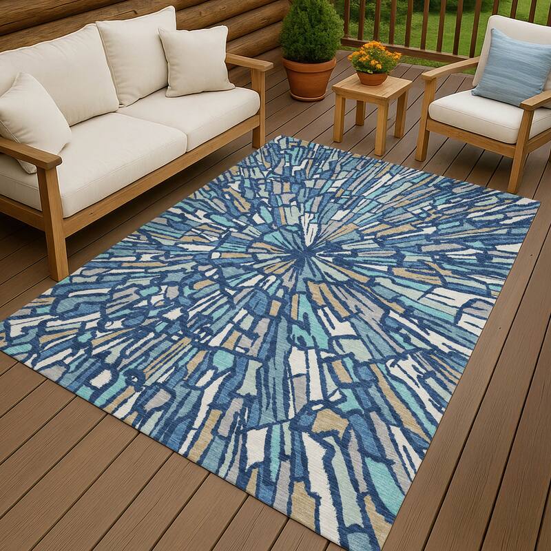 Machine Washable Indoor/ Outdoor Modern Zip Chantille Rug