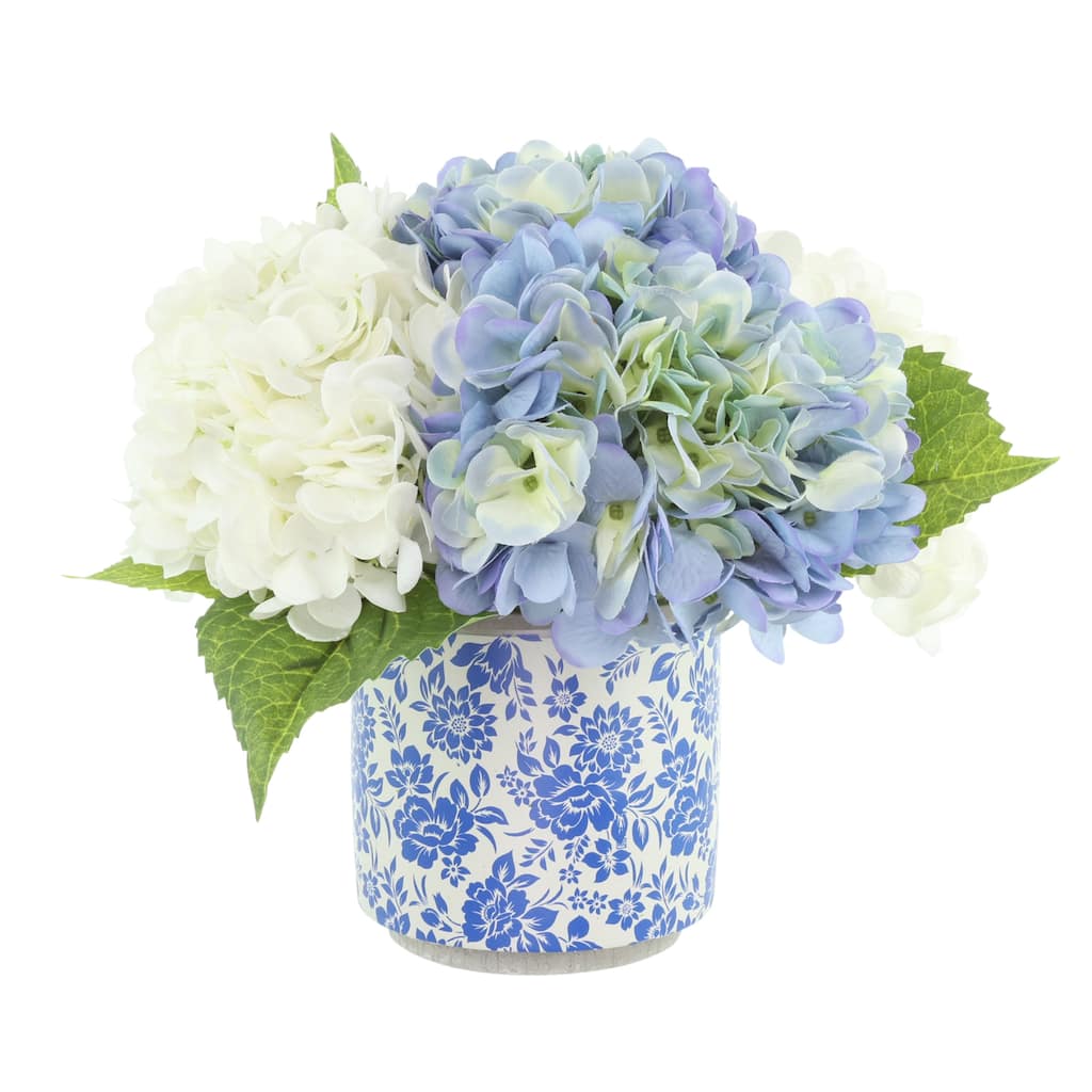 Hydrangeas Arranged in Decorative Ceramic Pot