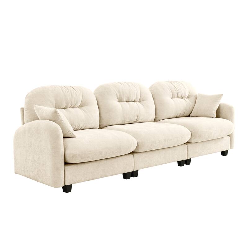 GDF Studio - Bell Modern Chenille Modular 3-Seat Sofa with Ergonomic Tufted Backrest and Wooden Base