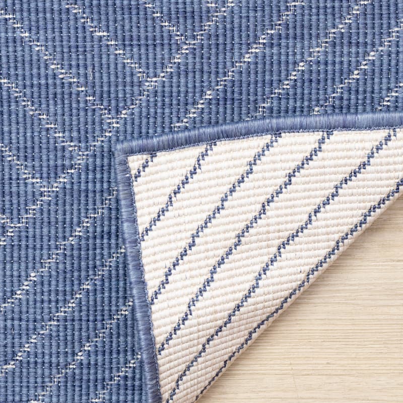 Blue White Traverse Stripes Indoor/Outdoor Rug