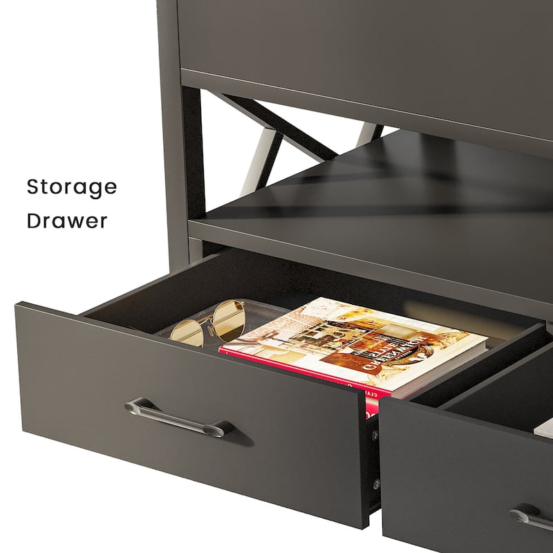 Coffee Table Lift Top 2 Drawers Hidden Compartment for Living Room