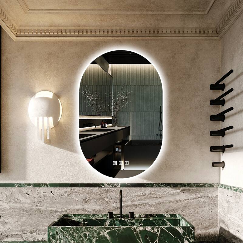 24 in. W x 36 in. H Oval Frameless LED Wall Bathroom Vanity Mirror - 24" x 36"