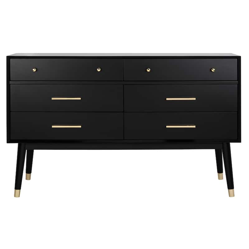SAFAVIEH Couture Zack 6-Drawer Wood Dresser - Black/Brass