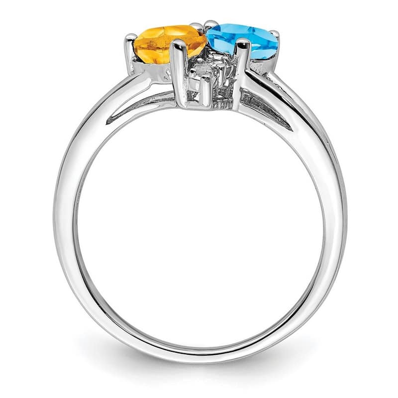 Curata 925 Sterling Silver Polished Open back Blue Topaz and Citrine Diamond Ring