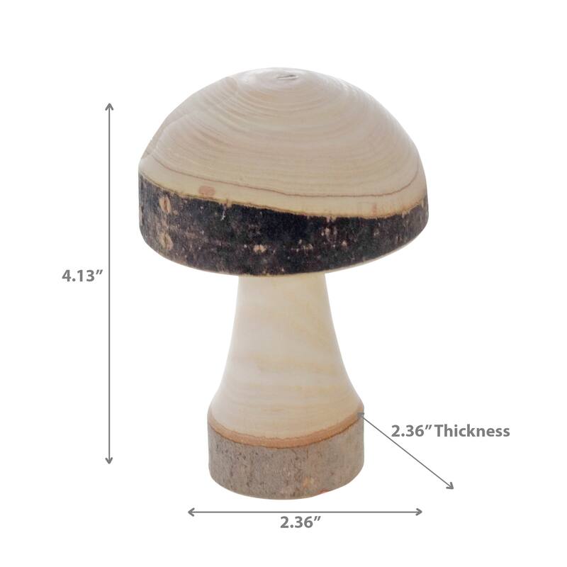 Natural Wooden Mushroom 2.36" - Set of 2