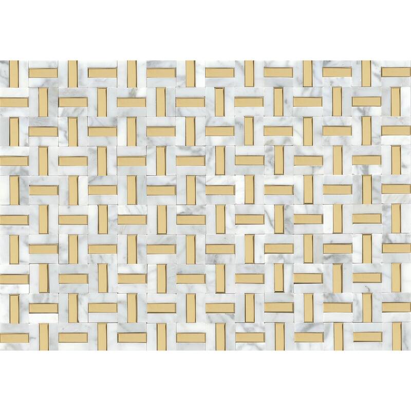 Emser Tile Link - 12" x 17" Square Pinwheel Mosaic Wall Tile - Honed - White / Gold