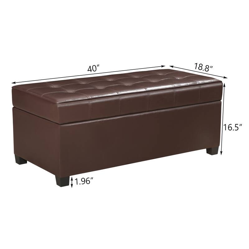 Adeco 40" Faux Leather Storage Ottoman Bench with Tufted Button - 40"X18.8"X16.5"